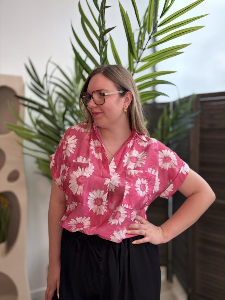 Blouse marguerite à col V grande taille