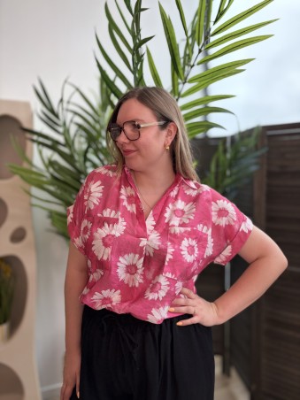 Blouse marguerite à col V grande taille