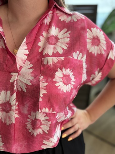 Blouse marguerite à col V grande taille
