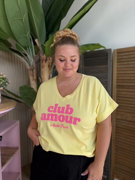T-Shirt Curvy Club Amour jaune grande taille