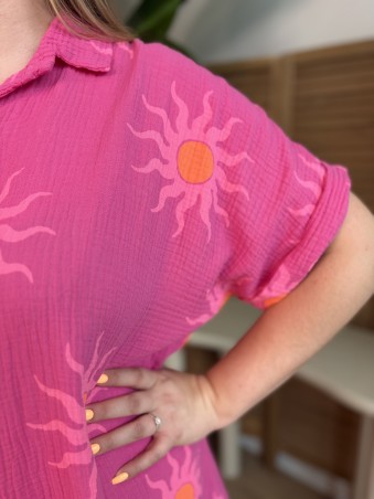 Robe chemise Soleil en gaze de coton rose