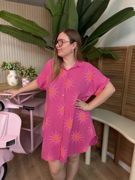 Robe chemise Soleil en gaze de coton rose grande taille