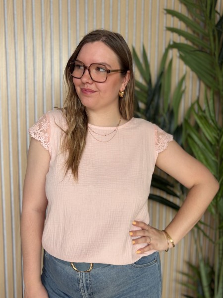 Blouse Dentelle en gaze de coton rose grande taille