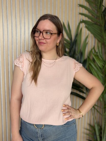 Blouse Dentelle en gaze de coton rose grande taille