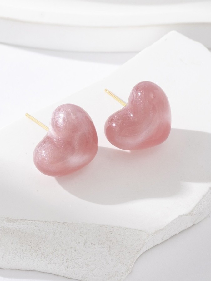 Boucles d'oreilles effet marbré coeur rose