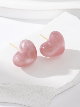 Boucles d'oreilles effet marbré coeur rose