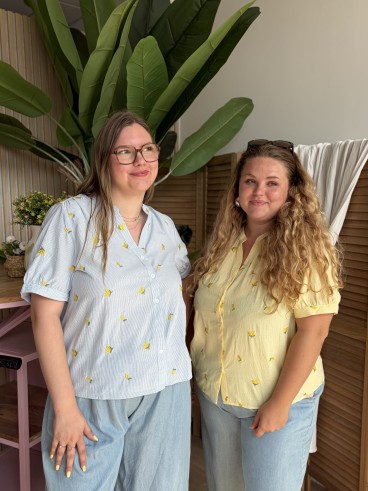 Chemise rayée à citrons brodés bleue grande taille