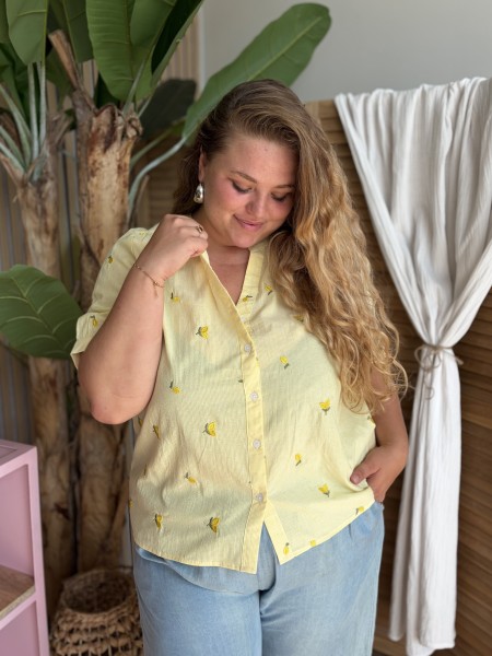 Chemise rayée à citrons brodés jaune grande taille
