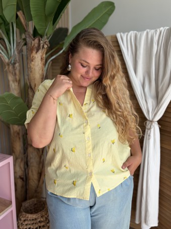 Chemise rayée à citrons brodés jaune grande taille