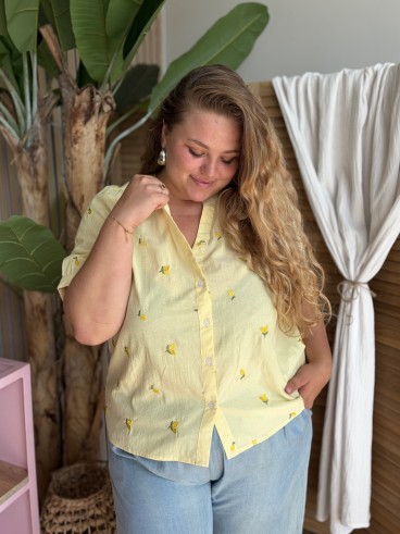 Chemise rayée à citrons brodés jaune grande taille