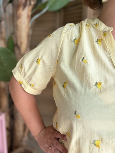 Chemise rayée à citrons brodés jaune grande taille
