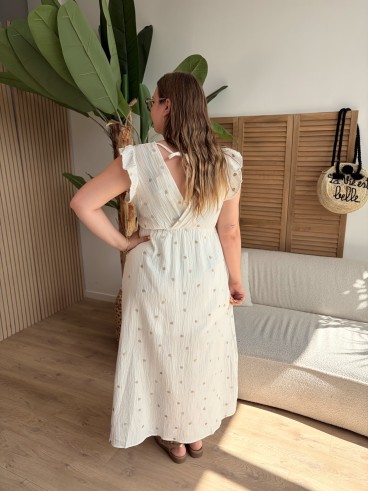 Robe longue en gaze de coton à cœurs dorés blanc grande taille