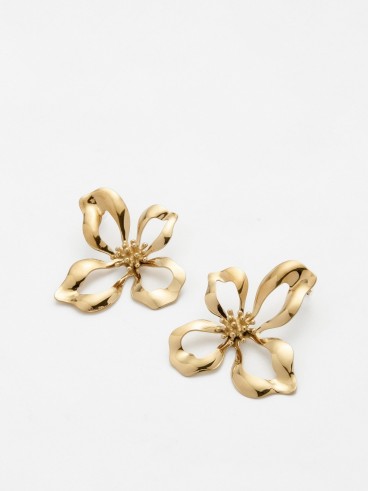 Boucles d'oreilles dorées fleur 4 pétales