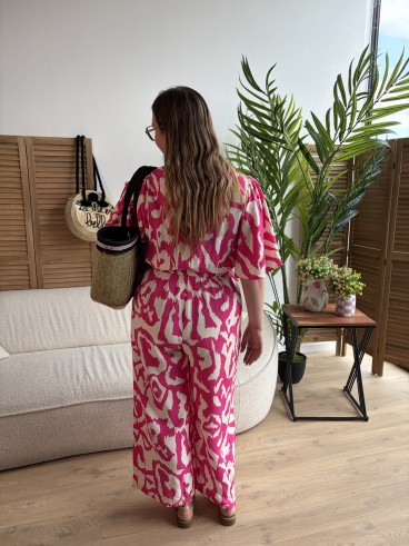 Combinaison pantalon fluide Labyrinthe fuschia grande taille