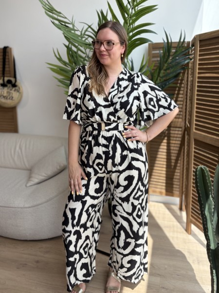 Combinaison pantalon fluide Labyrinthe noire grande taille