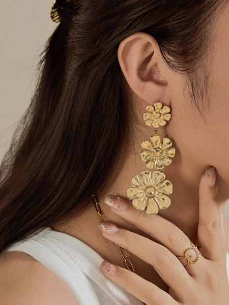 Boucles d'oreilles pendantes 3 fleurs