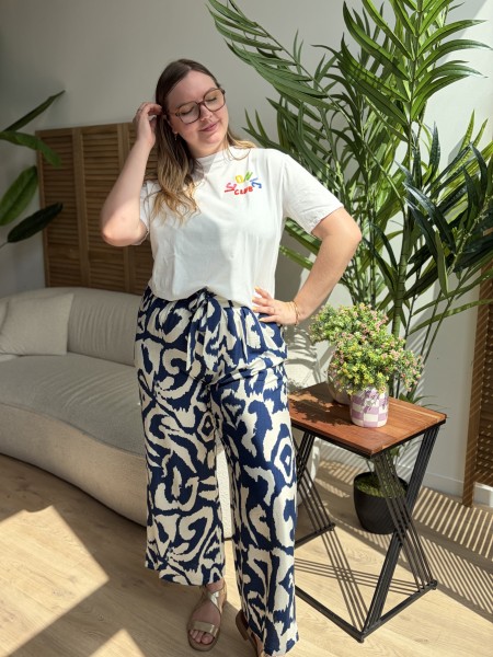 Pantalon fluide Labyrinthe bleu grande taille