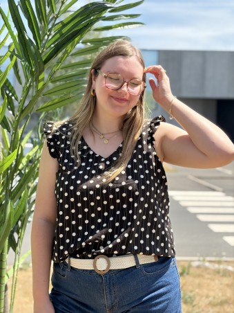 Blouse Romy à Pois noire grande taille