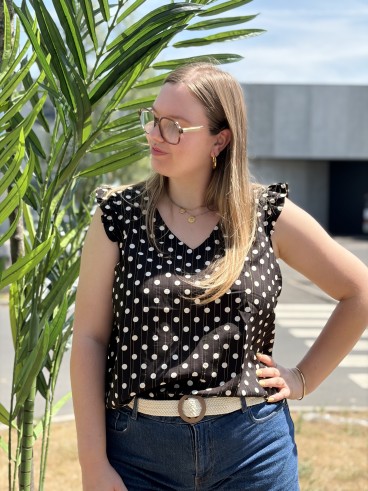 Blouse Romy à Pois noire grande taille