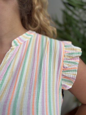 Robe courte rayée Bahia verte