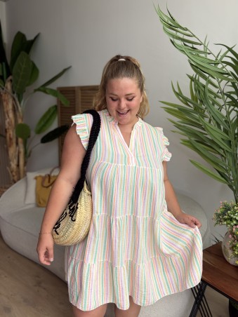 Robe courte rayée Bahia verte grande taille