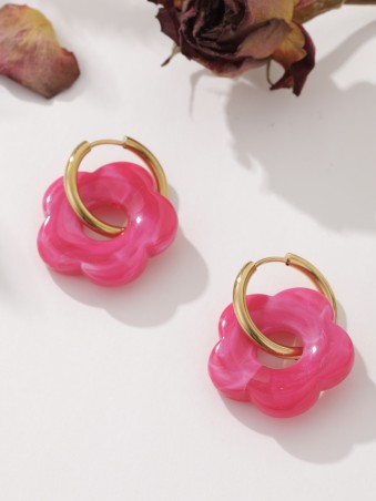 Boucles d'oreilles effet marbré fleur rose
