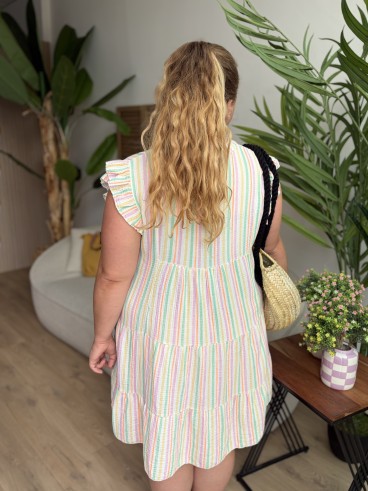 Robe courte rayée Bahia verte grande taille