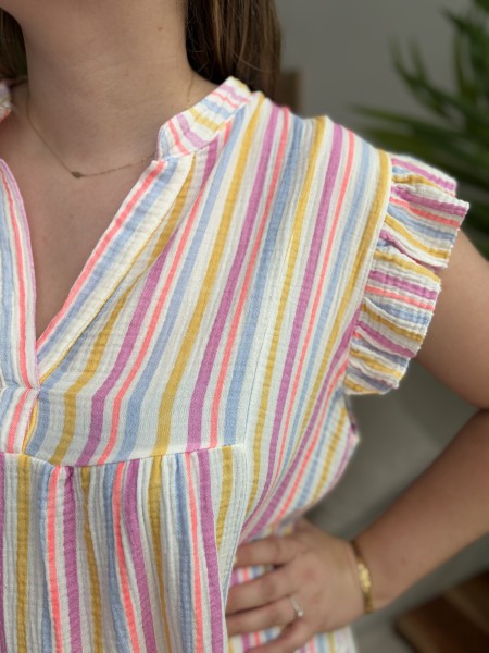 Robe courte rayée Bahia rose