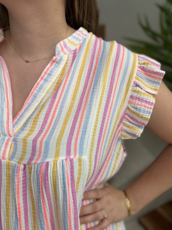 Robe courte rayée Bahia rose