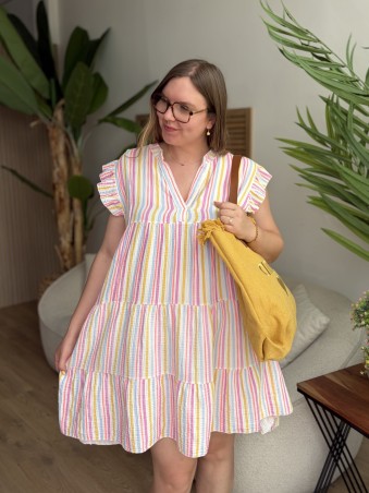Robe courte rayée Bahia rose grande taille