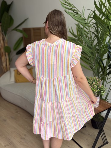 Robe courte rayée Bahia rose grande taille