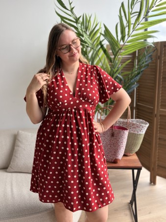 Robe courte fluide à pois rouge grande taille