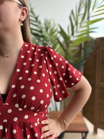 Robe courte fluide à pois rouge