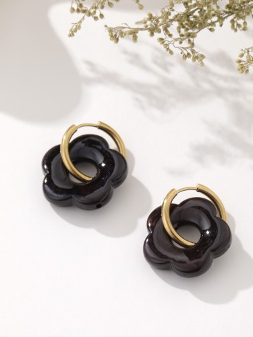 Boucles d'oreilles fleur noire