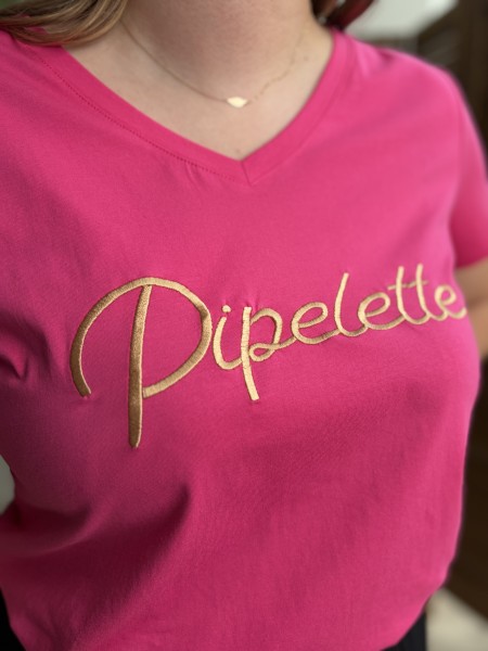 T-shirt Pipelette brodé rose fuchsia
