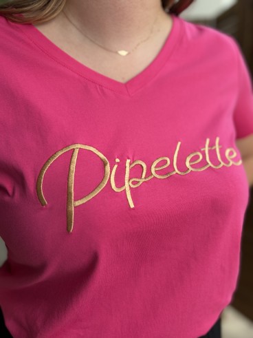 T-shirt Pipelette brodé rose fuchsia grande taille