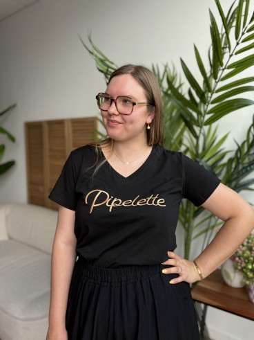 T-shirt Pipelette brodé noir grande taille