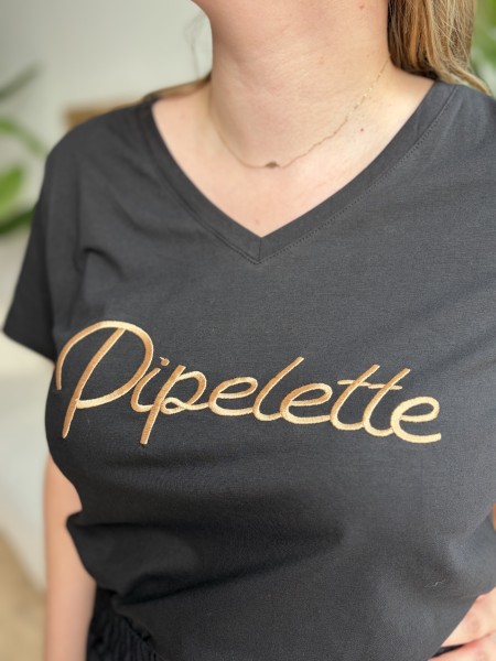 T-shirt Pipelette brodé noir
