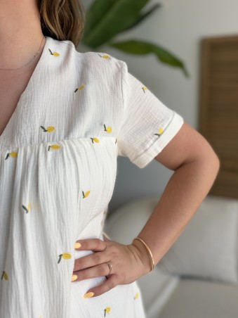 Robe-short Limoncello en gaze de coton