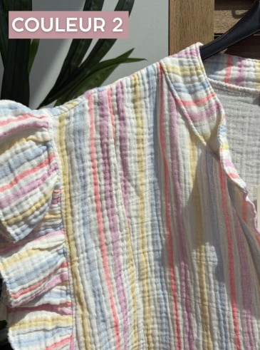 Robe courte rayée Bahia rose grande taille
