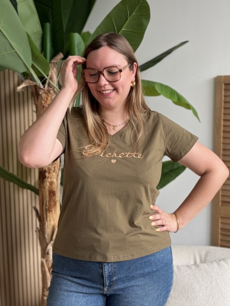 T-shirt bichette brodé kaki grande taille