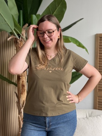 T-shirt bichette brodé kaki grande taille
