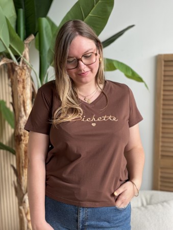 T-shirt bichette brodé marron grande taille