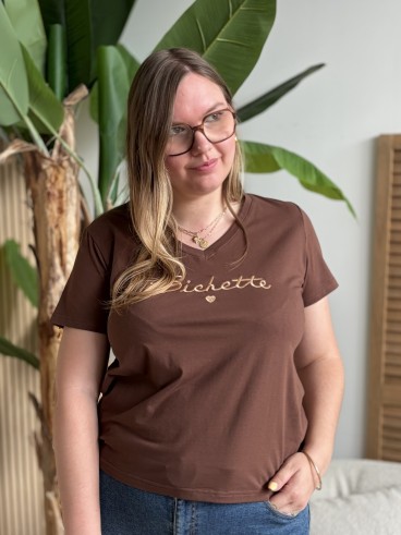 T-shirt bichette brodé marron grande taille