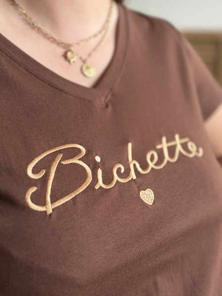 T-shirt bichette brodé marron