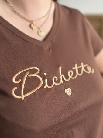T-shirt bichette brodé marron