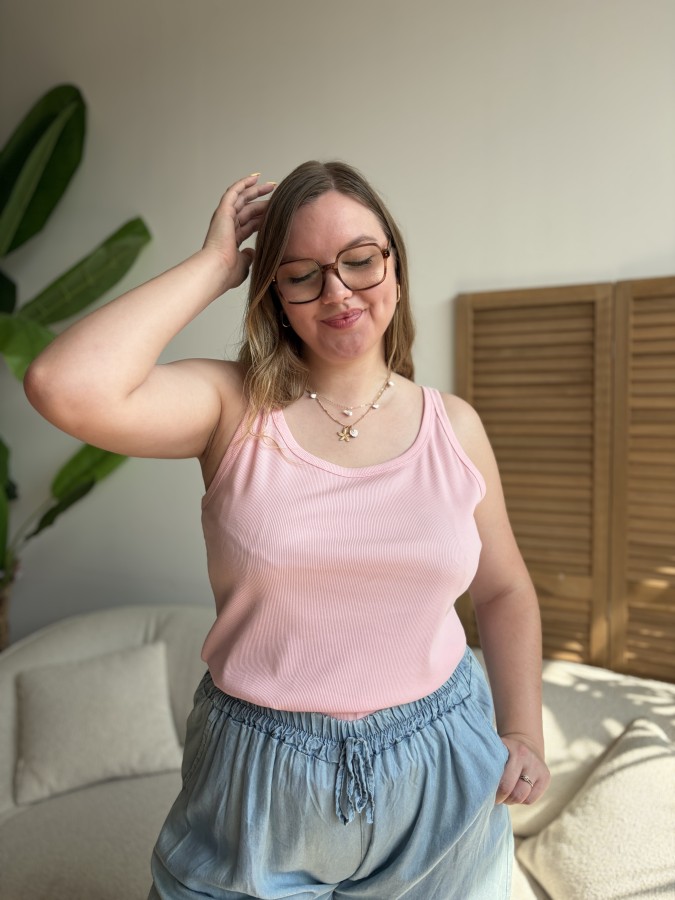 Débardeur côtelé curvy Basique rose