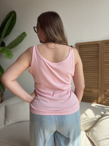 Débardeur côtelé curvy Basique rose grande taille