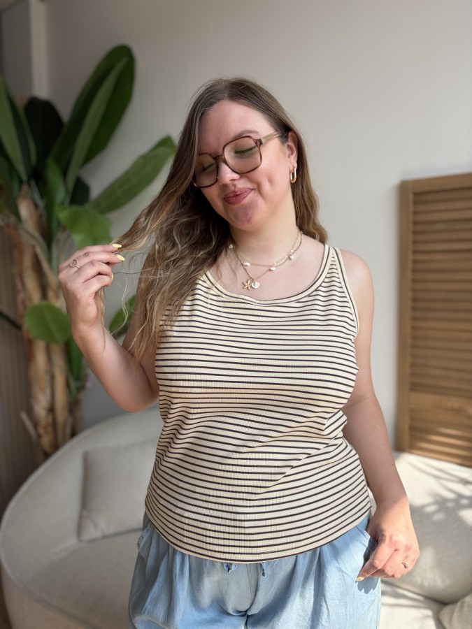 Débardeur côtelé curvy à rayures marron