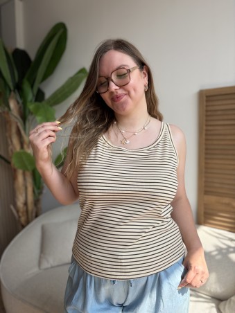 Débardeur côtelé curvy à rayures marron grande taille